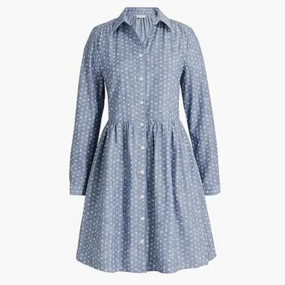 NWT J. Crew Printed Collared Mini Shirtdress, Blue with White Flowers - Picture 1 of 6